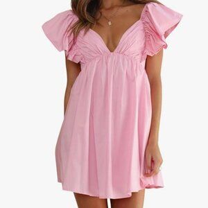 Amazon- Women's Butterfly Flounce Sleeve Bow Tie Back Mini Babydoll Dress